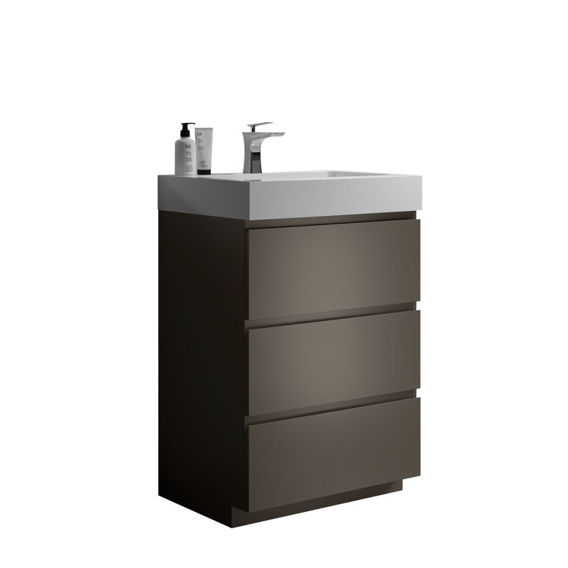 24" Gray Bathroom Storage - Vanity, Silent Operation Unit Vanity , Large Capacity,, Gray, 24"