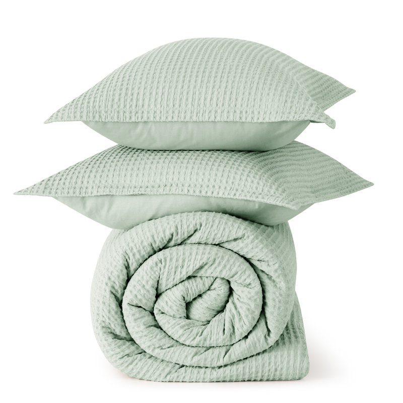 Bedsure Waffle Comforter Set, Queen Comforter + 2 Standard Shams, Forest Green