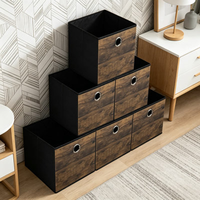 Paquet de 6 bacs de rangement en tissu de grain de bois, paniers de rangement pliables durables pour tablettes, placard, bureau, chambre de bébé et organisation à domicile, 12 po x 12 po x 12 po
