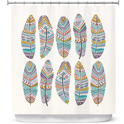 Rideau de douche simple boho plumes Lukasik