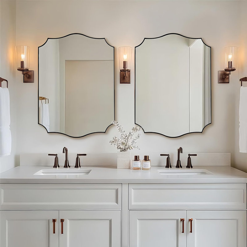 Miroir de salle de bain Anayalee Cadre en acier inoxydable, Bronze brossé, 32 po x 24 po