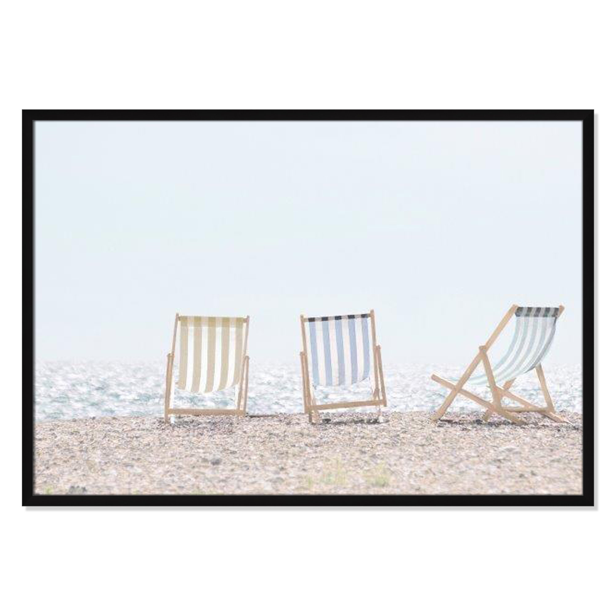 Beach Chairs Framed On Paper by Leah Straatsma Print, 29.5" H x 41.5" W x 1.25" D, Satin Black