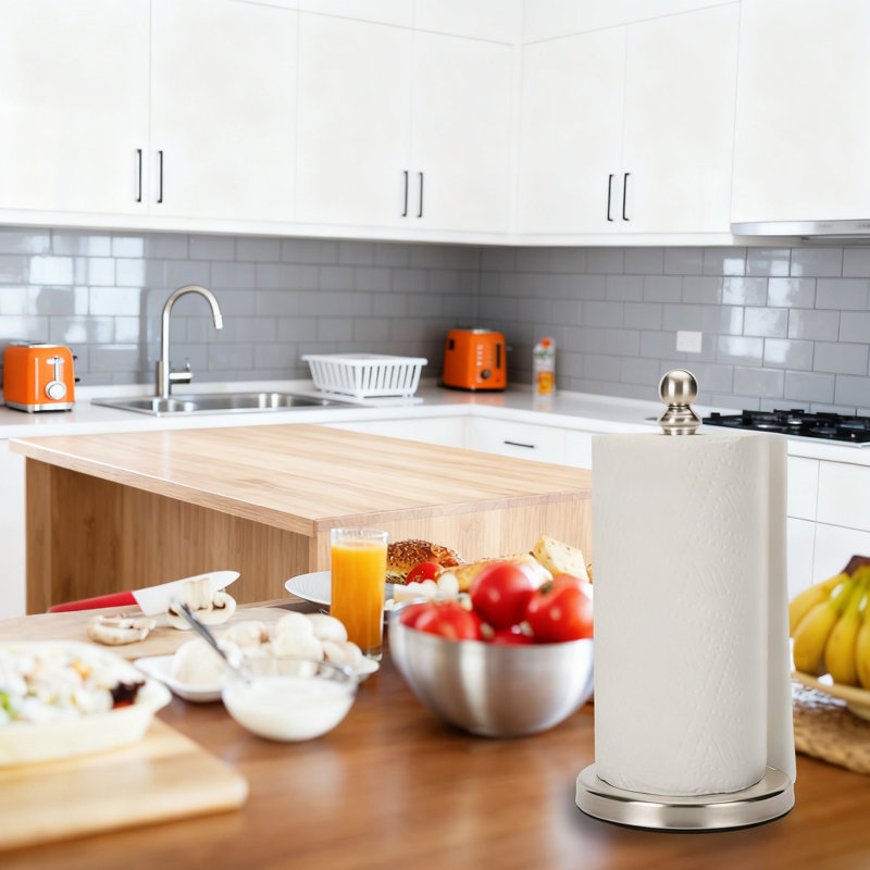 Porte-essuie-tout en acier inoxydable avec base lestée, conception à déchirure à une main pour éviter de basculer, support de comptoir avec coussin en feutre pour éviter les rayures