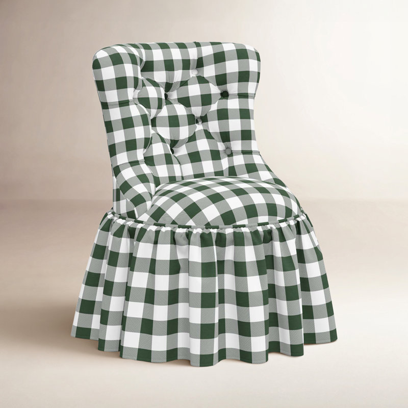 Minnie 25'' Wide Tufted Cotton Swivel Side Chair, Classic Gingham Evergreen