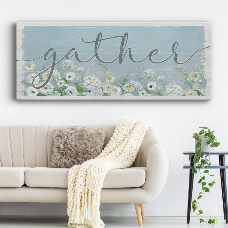 «Gather Garden» sur toile, art textuel, H 12 po x l 30 po x P 1,5 po