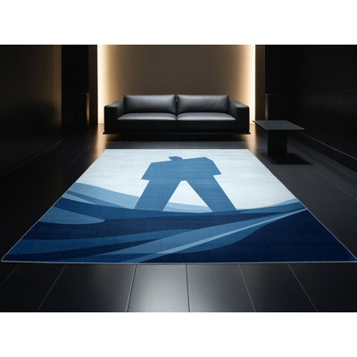 Tapis bleu géant lavable à la machine Aidan