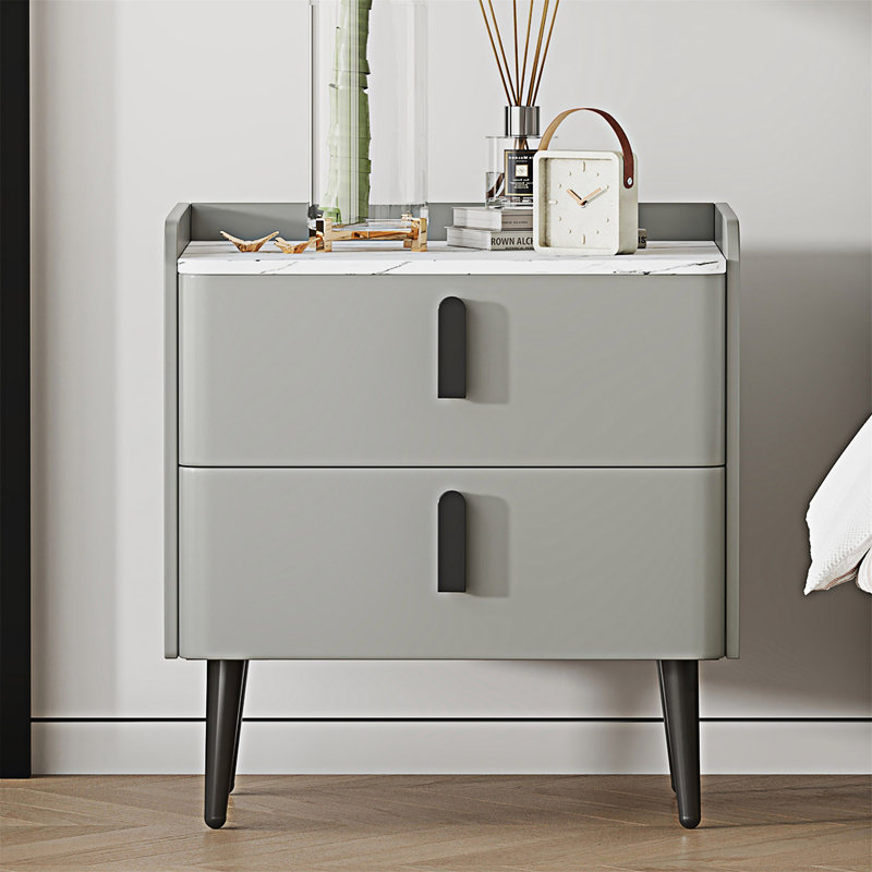 Nightstand Beside Table With Drawers, Gray