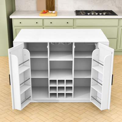 Kitchen Island with Drop Leaf, Power Outlet, Wine Rack, and Adjustable Shelves