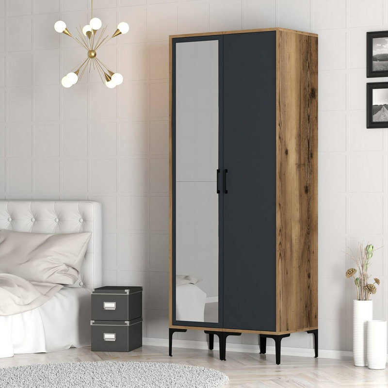 Mangume Manufactured Wood Wardrobe, Walnut/Anthracite