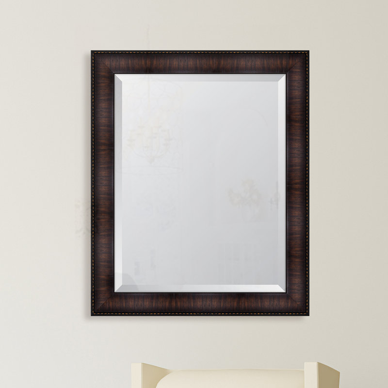 Miroir mural à cadre en résine, H 34 po x l 28 po, Noyer