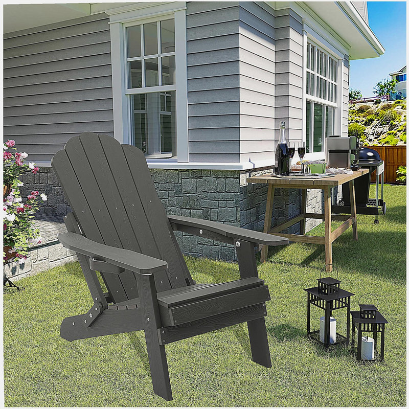 Chaise réglable Adirondack avec porte-gobelet, chaise toutes saisons pour terrasse (gris), Gris