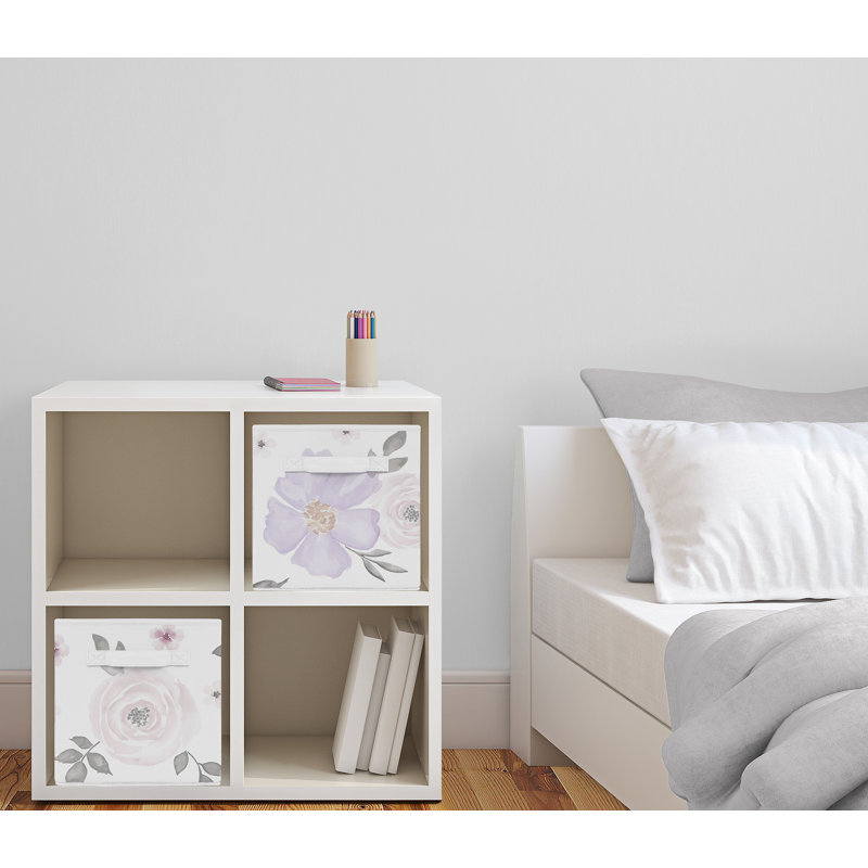 Pink and Gray Watercolor Floral Foldable Fabric Storage Cubes