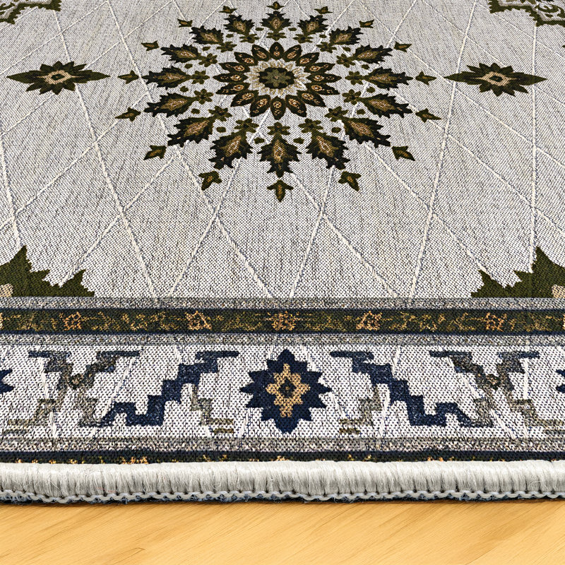 Stella Collection Digital Print Cotton-Polyester Beige Moroccan Rug, Rectangle 5'3" x 8'3"