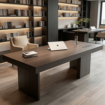 70.87" Italian‑Style Black Leather Electric Standing Desk with Dual Motors, 2 Drawers, Programmable Height Memory & Integrated Power Outlets