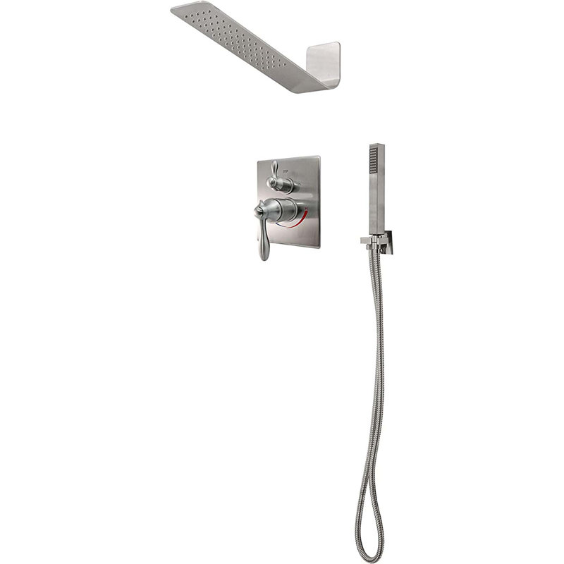 Ensemble de pomme de douche à trois fonctions avec douchette et support KBFmore, Nickel brossé