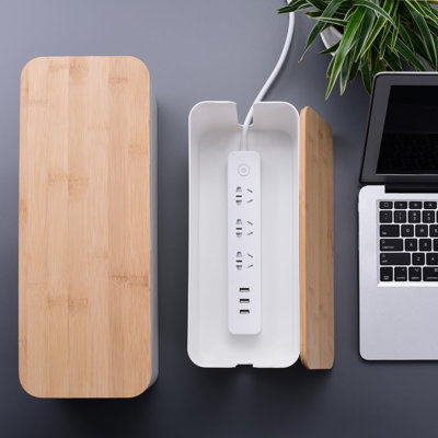 Ensemble de 2 grandes boîtes de gestion des câbles - Boîte de rangement pour câbles en bois et couvercle pour fils de télévision, ordinateur, routeur, concentrateur USB et multiprise, blanc
