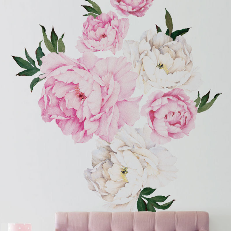 Adhésif décoratif fleurs de pivoine, Rose vif
