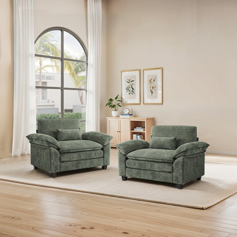 Upholstered Extra Wide Accent Chair   (Set of 2), Grayish Green