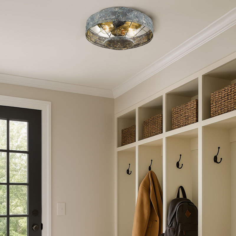 Ferris 14'' Blue Verde Patina Rustic Flush Mount Light