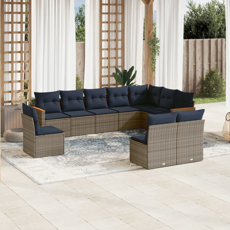 Ensemble de canapé de patio 11 pièces avec coussins en rotin de polyester gris