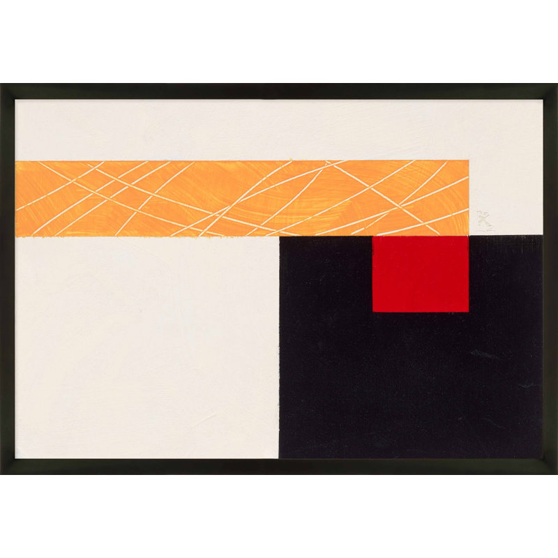 Composition With Yellow 1 by Robert Kamnatnik, Black Framed Paper, 17.5" H x 25" W x 1.25" D
