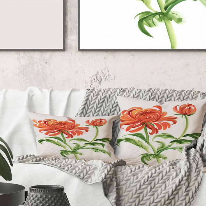 Coussin décoratif rétro imprimé fleur d'oranger, 16" x 16"