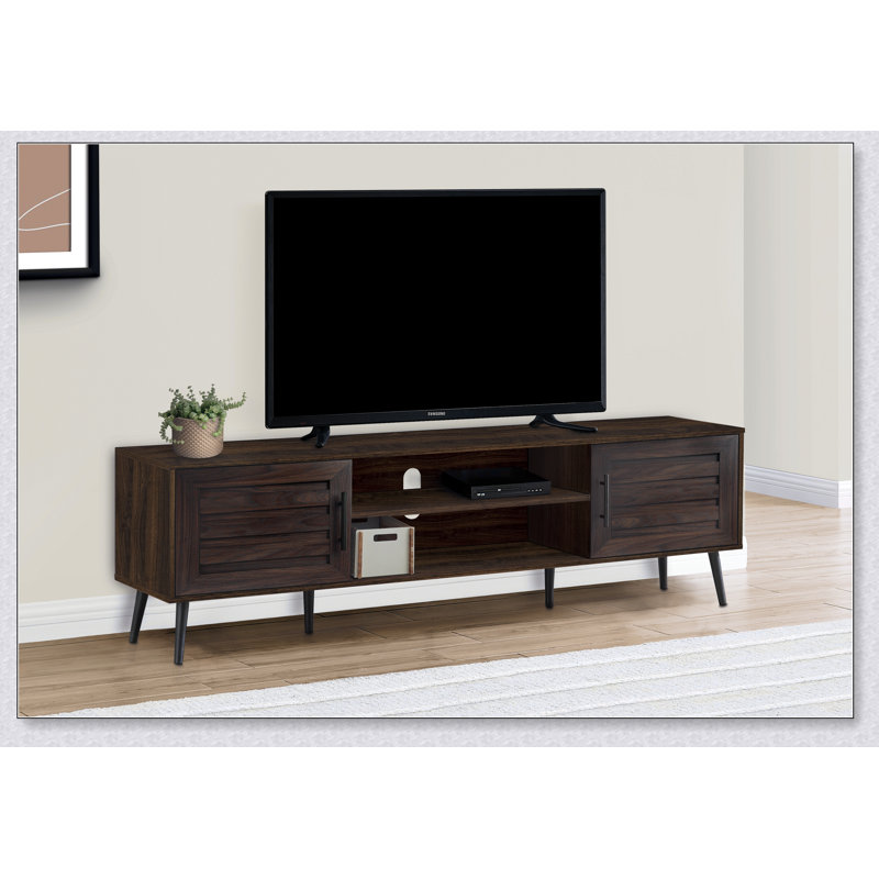 Meuble télé, console de 72 po, meuble multimédia, meuble de rangement, salon, chambre à coucher, stratifié, pieds en bois, transitionnel