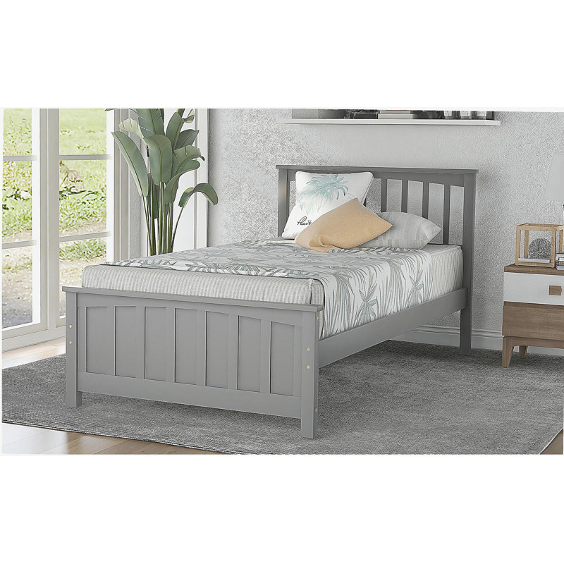 Lit plateforme en bois simple, gris