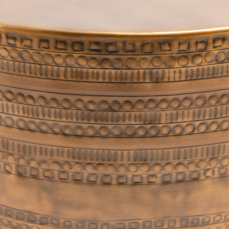 Modern Round Aluminum Hammered Texturing Metal Drum Coffee Table, Hand-Stamped Iron, Brass