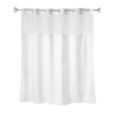 Whitmor No Hook Split Ring Herringbone Pattern Shower Curtain, w/Window & Snap-In Liner, 71x 77