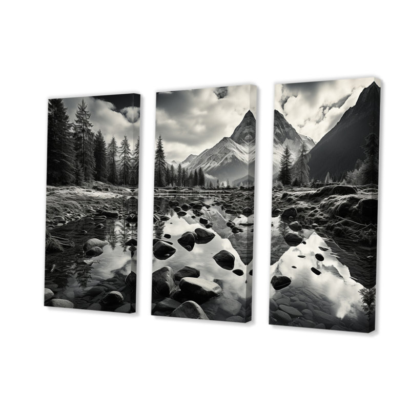 «Canadablack And White Mountain Reflections II», ensemble d'art mural sur toile, H 28 po x l 36 po x P 1 po