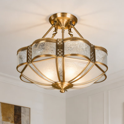 17.7" American Style Semi 4-light T Flush Mount Ceiling Light (3-colour E26 Bulbs Included)