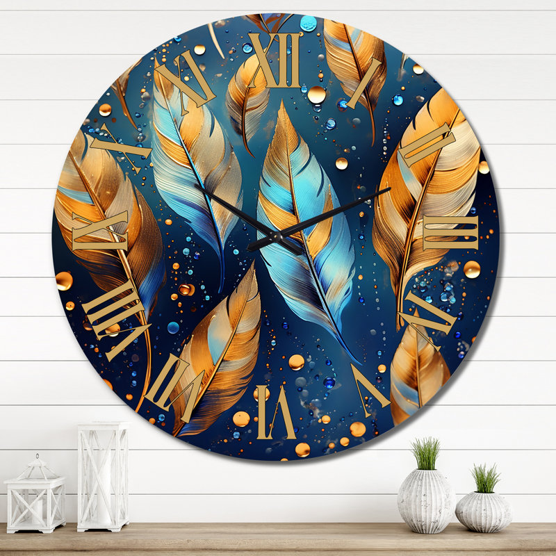 Horloge murale Boho Glam Feathres on Cosmic, Très grand