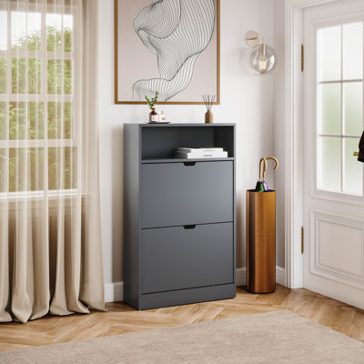 2 Drawer Shoe Cabinet with Open Shelf Modern Storage Furniture for Hallway Living Room Bedroom