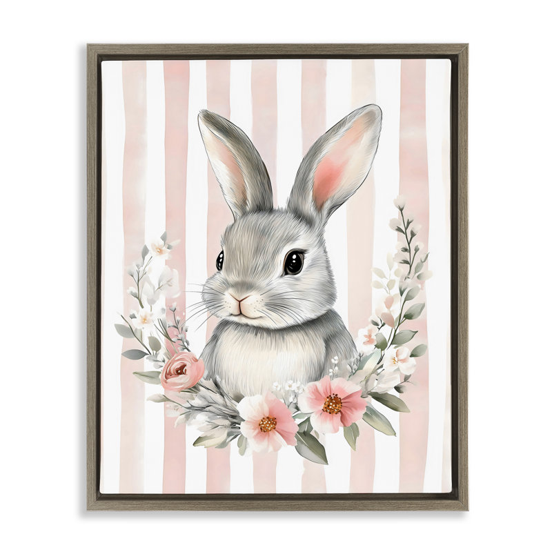 Cadre flottant rose rayé pour chambre de bébé, design par Arlington Prints, Cadre flottant orme Montalcino, H 21 po x l 17 po