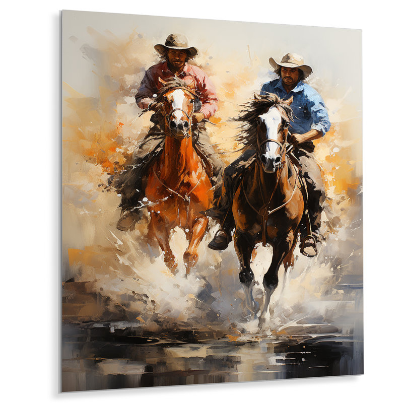 Vintage Rodeo Riders Western II - Cowboys, art mural en métal, H 32 po x l 24 po x P 1 po