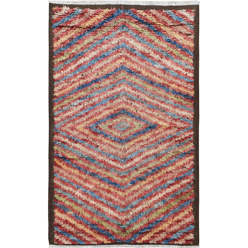 Tapis unique en laine noué à la main nouvel âge rouge / bleu 5 pi 1 po x 7 pi 8 po J chariot