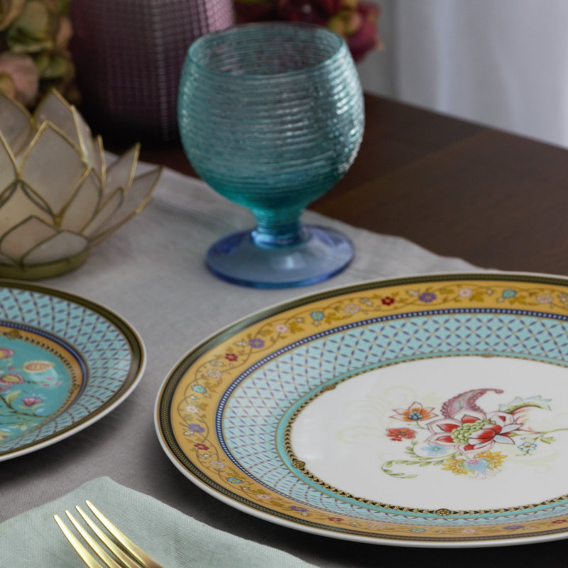 Assiette plate en porcelaine de jardin, ensemble de 4