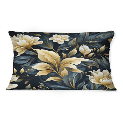 Beige And Blue Dahlia Retreat - Floral Printed Throw Pillow