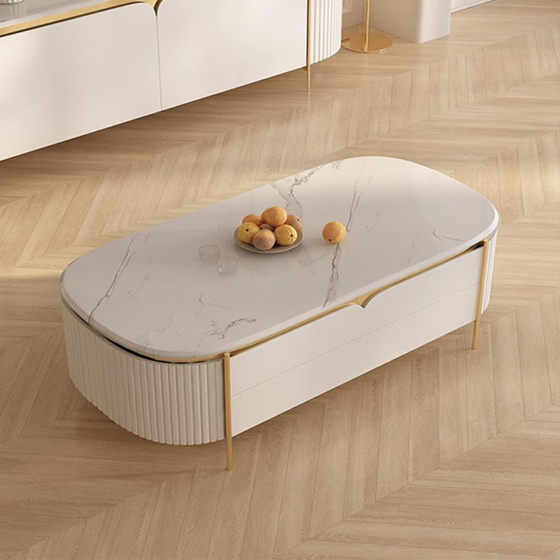 Élégante table basse à tiroir, Blanc, H 17,72 po x L 47,24 po x l 23,62 po, Blanc