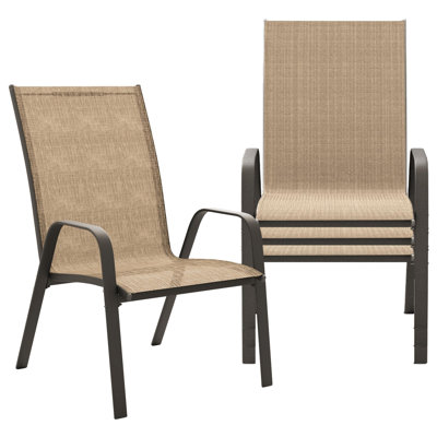 Patio Dining Chairs Set of 4, Outdoor Stackable Dining Furniture Set, All Weather Dining Set for Lawn, Garden, Poolside, Beige