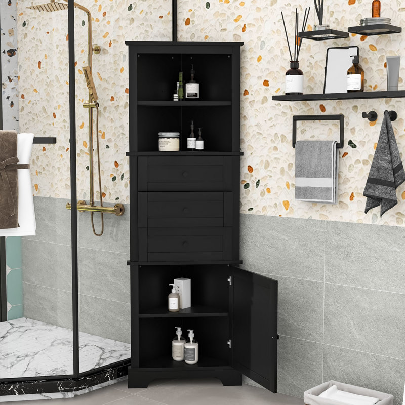 Armoire de rangement triangulaire haute avec 3 tiroirs et tablettes réglables