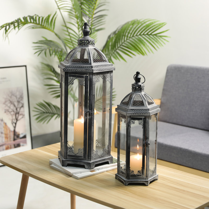 27" High Hexagonal Tower Style Outdoor Lanterns