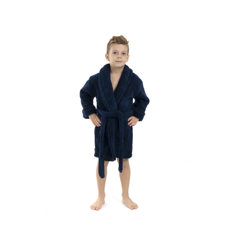 Lovett Fleece Gender Neutral Above Knee Bathrobe with Pockets, L, Navy Blue