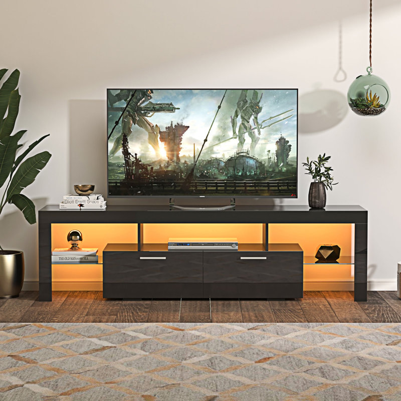 Meuble télé avec lumières DEL, Noir, noir, noir, noir