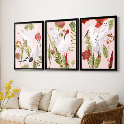 Birds in Motion I -Custom Framed Wrapped Gallery Canvas - 3 Pieces