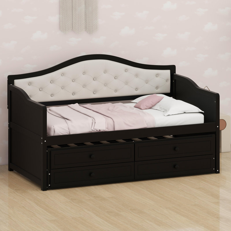 Versatile Sofa Bed Featuring Tufted Backrest, Trundle, and Built-In Storage, Black