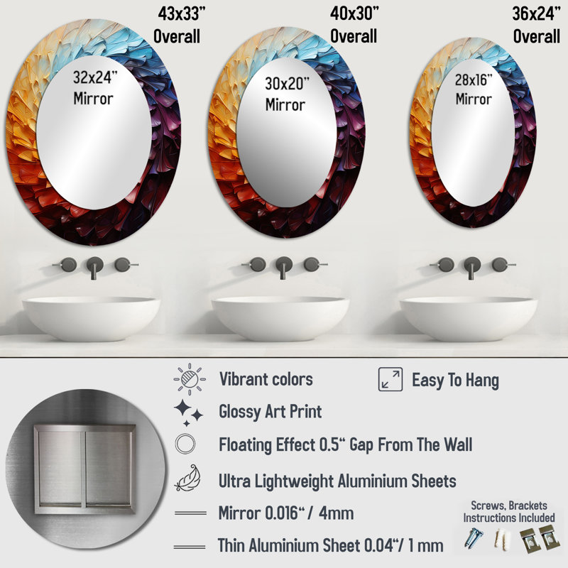 Rhythic Pulse I - Miroir mural multicolore, 36 po x 24 po