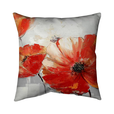 Abstract red wild flowers - 16"x16" Throw pillow - Poly twill - Print on demand