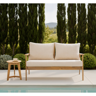 Solid Wood Patio Loveseat With Cushions